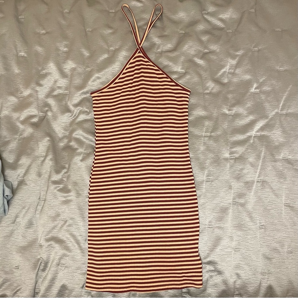 Red and Beige Striped Dress